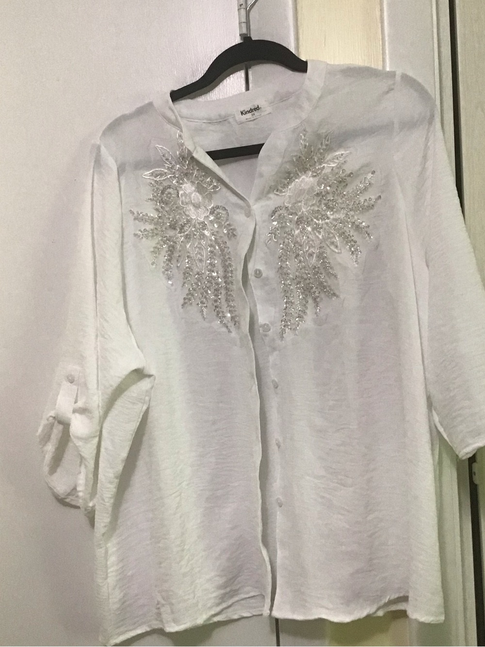 Kindred White Embellished Button-Front Blouse